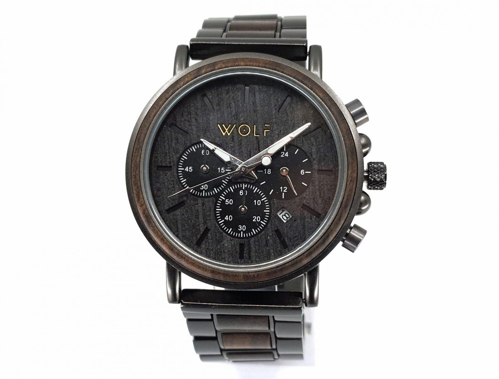 Drevené hodinky vyrobené z výberové recyklované drevo s kombináciou vysoko kvalitného kovu majú nielen krásu šperku, ale aj eleganciu dreva. Wolf, logo, drevené hodinky, drevene doplnky