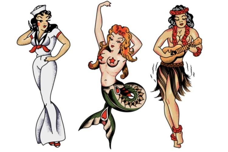 Námornícke Tetovanie dievčatá hula tanečnica morská panna