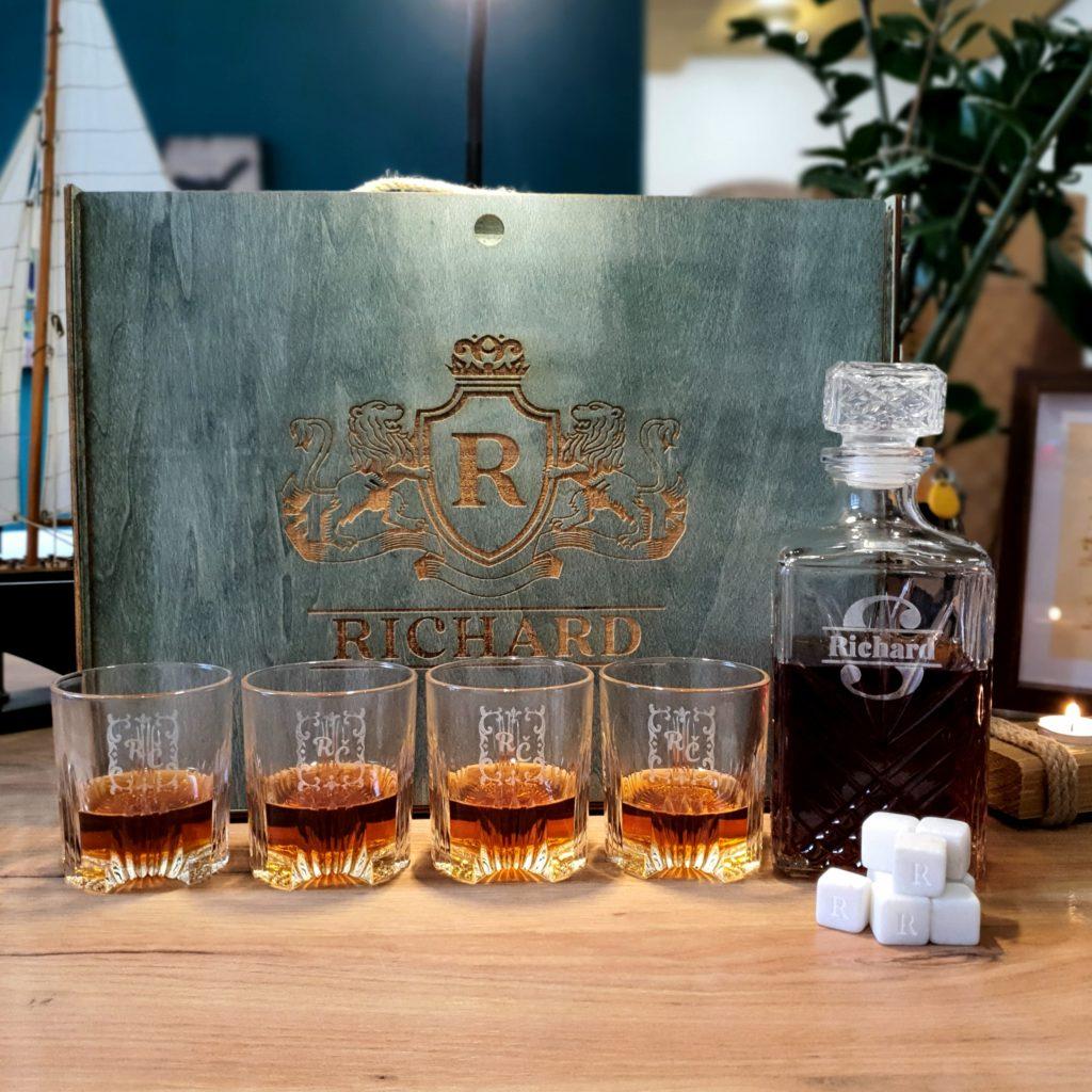 Personalizovaná Karafa na Whisky Set Clásico +4 Poháre, Kamene, Netradičné Darčeky Pre Mužov